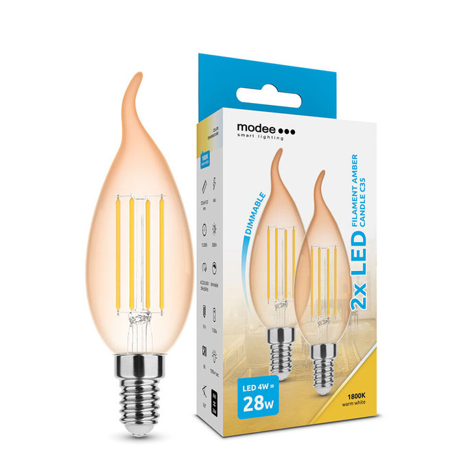 MODEE LIGHTNING Modee Lighting LED Filament amber žiarovka E14 4W C35 (28W) 2ks