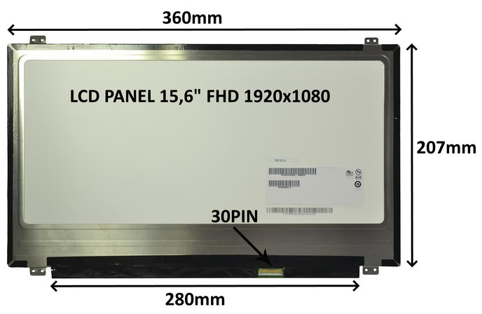 SIL LCD PANEL 15,6" FHD 1920x1080 30PIN MATNÝ / ÚCHYTY NAHOŘE A DOLE