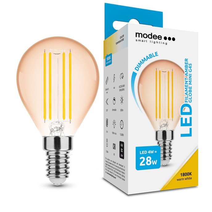 MODEE LIGHTNING Modee Lighting LED Filament amber žiarovka E14 4W G45 (28W)